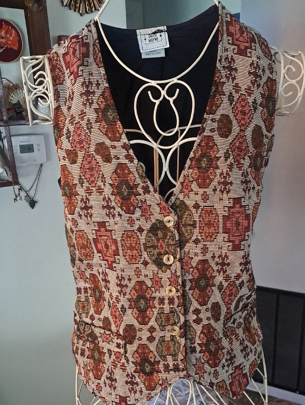 Vintage David Wayne Bohemian Tapestry Button-Front Vest/Waistcoat, S